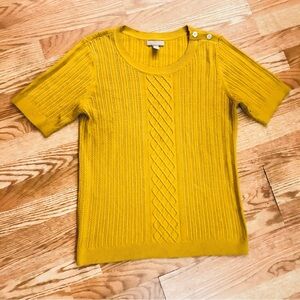 Banana Republic Mustard Cable Knit Short Sleeve Sweater Size XL